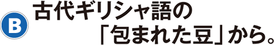 B：古代ギリシャ語の「包まれた豆」から。